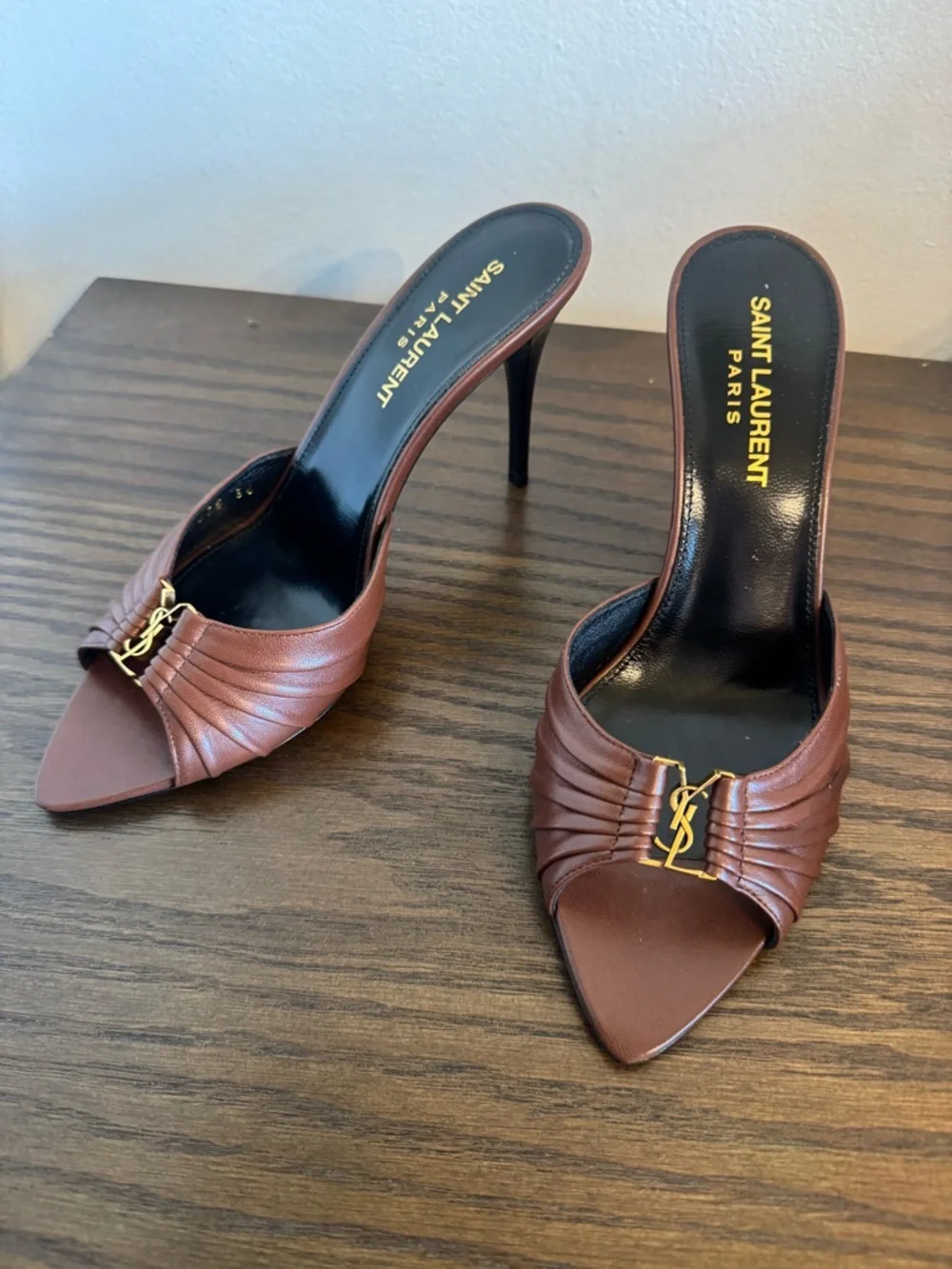 Saint Laurent Babylone Brown Leather Open-Toe Heeled Mulest 36 - Picture 2 of 7